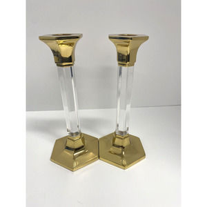 Partylite candle holders set of 2 golden metal and clear glass